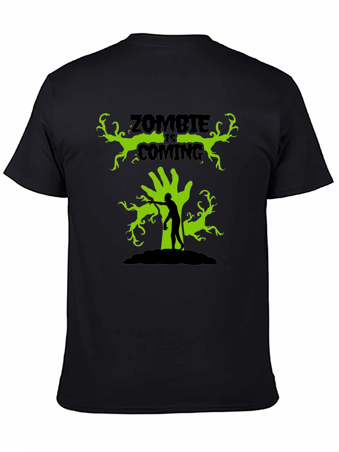 Zombie Is Coming Black Graphic T-Shirt