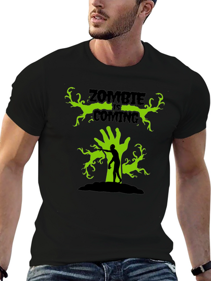 Zombie Is Coming Black Graphic T-Shirt