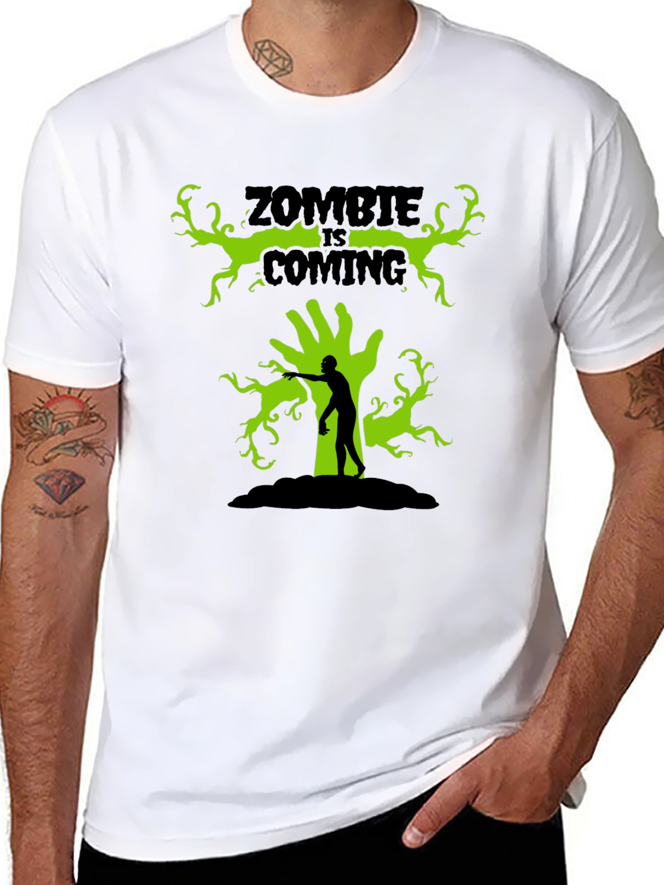 Zombie Is Coming Black Graphic T-Shirt