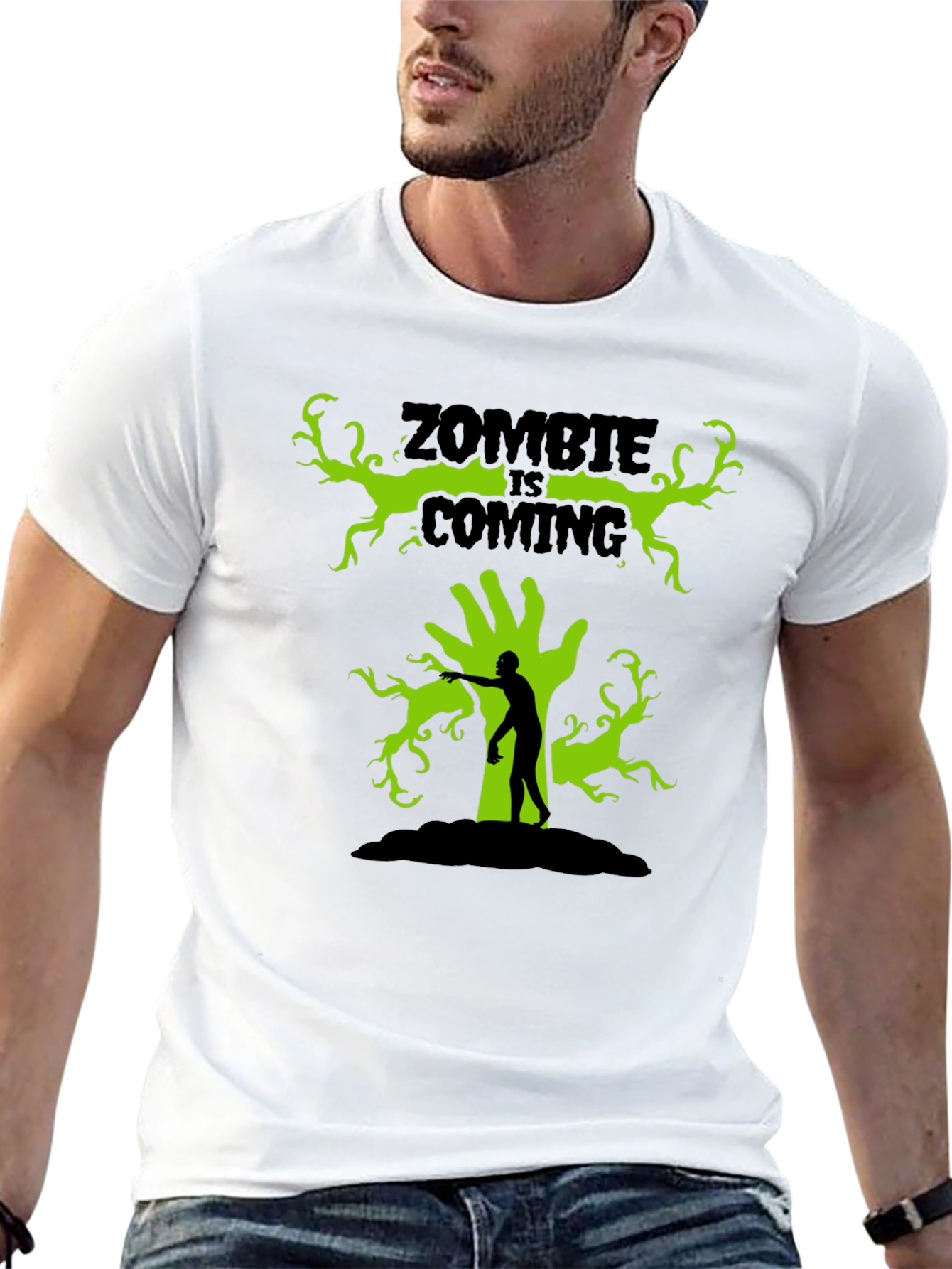 Zombie Is Coming Black Graphic T-Shirt