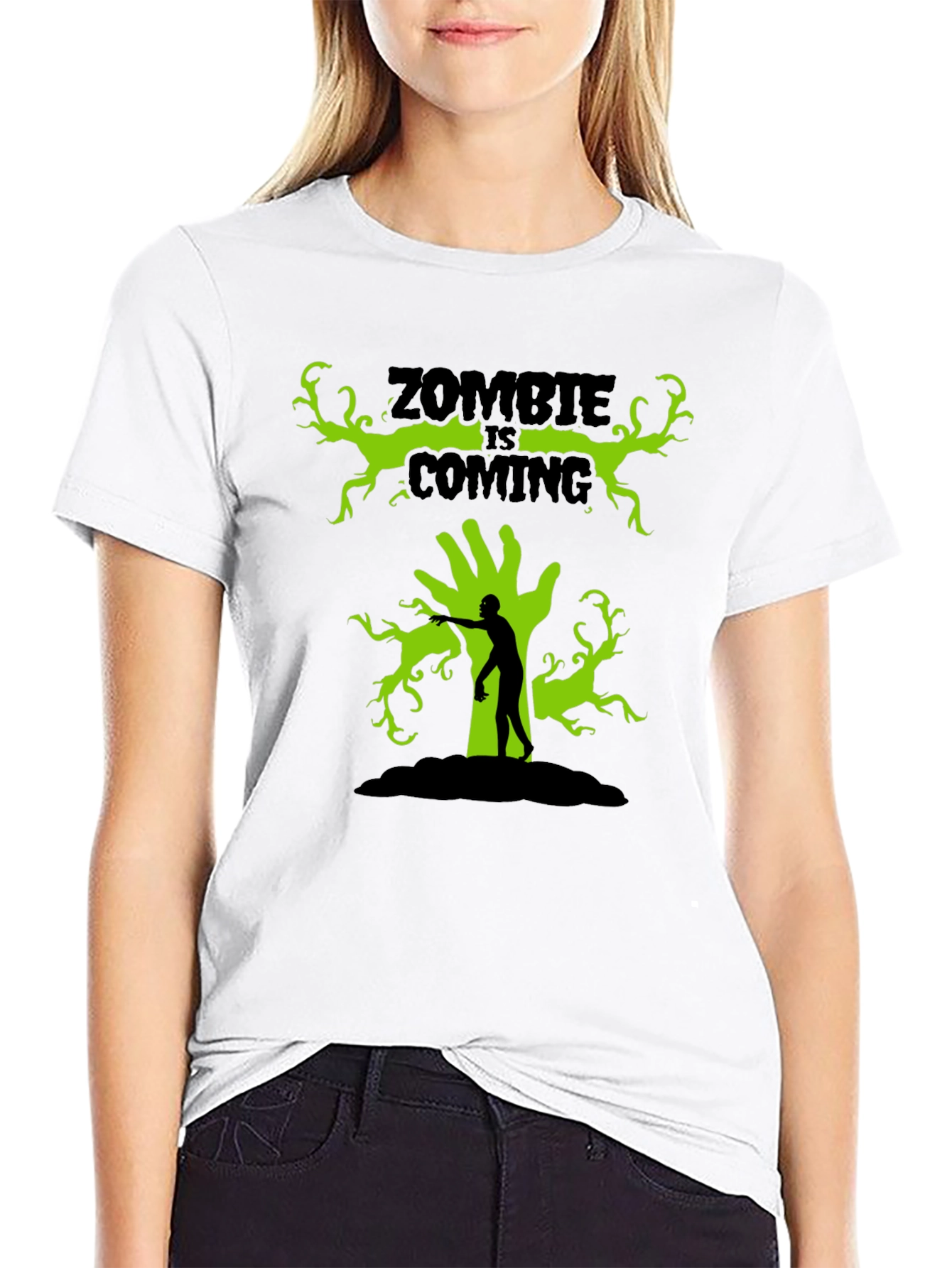 Zombie Is Coming Black Graphic T-Shirt
