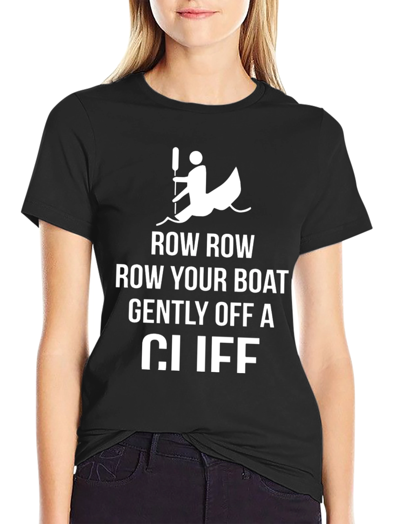 Row Your Boat Off a Cliff Black Graphic Tee