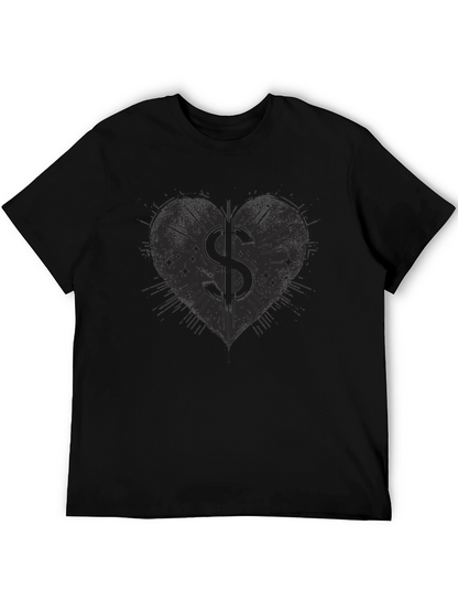 Heart Dollar Sign Graphic Tee - Mens Black T-Shirt