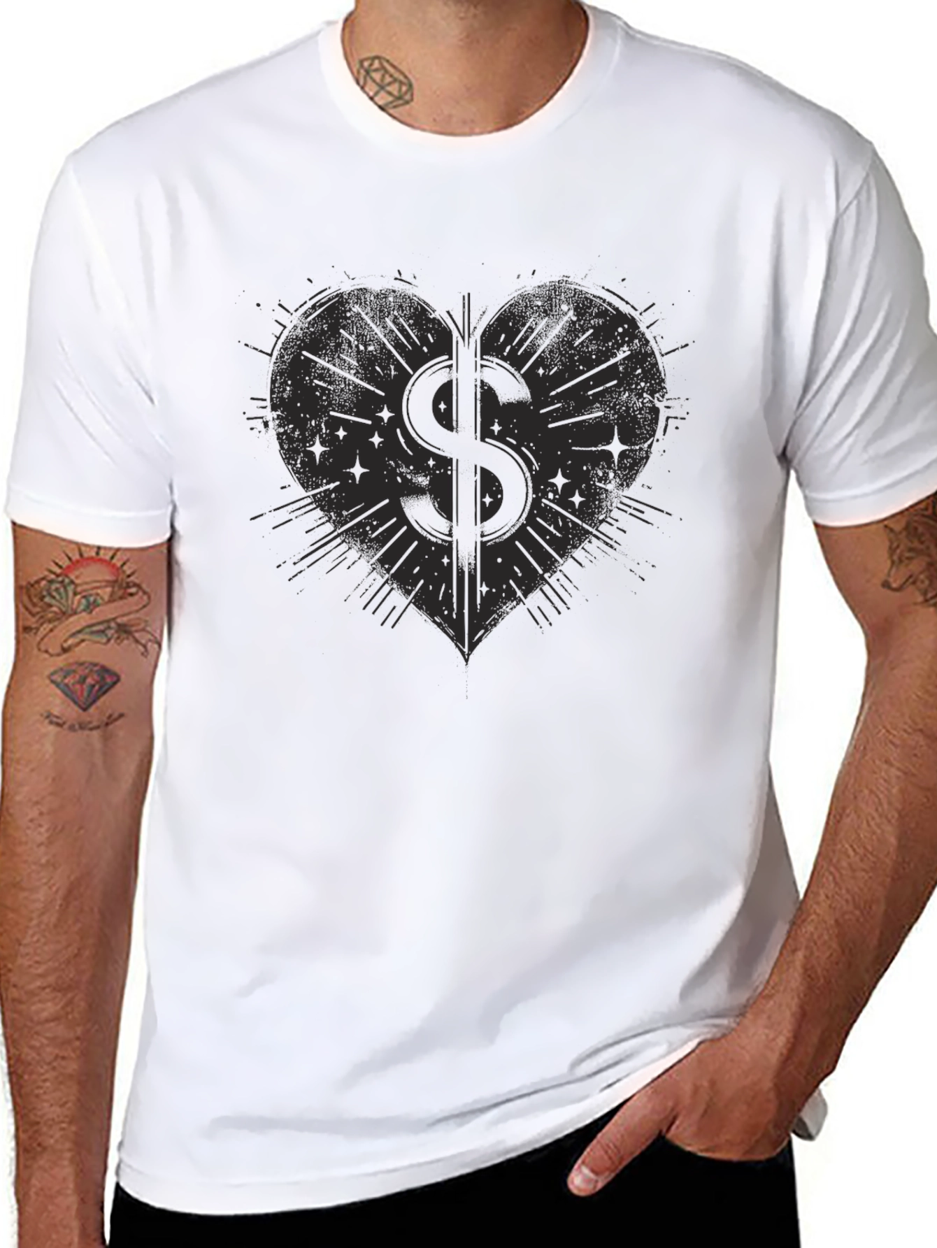 Heart Dollar Sign Graphic Tee - Mens Black T-Shirt
