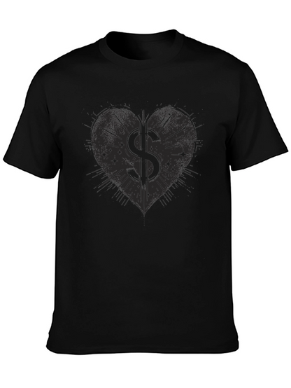 Heart Dollar Sign Graphic Tee - Mens Black T-Shirt