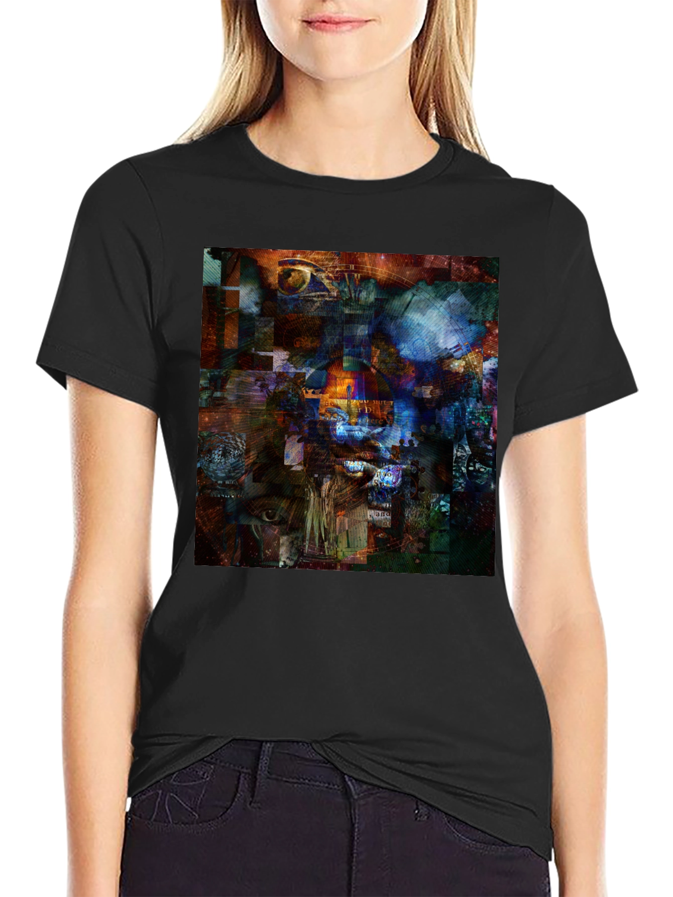 Abstract Collage Art Print Black T-Shirt