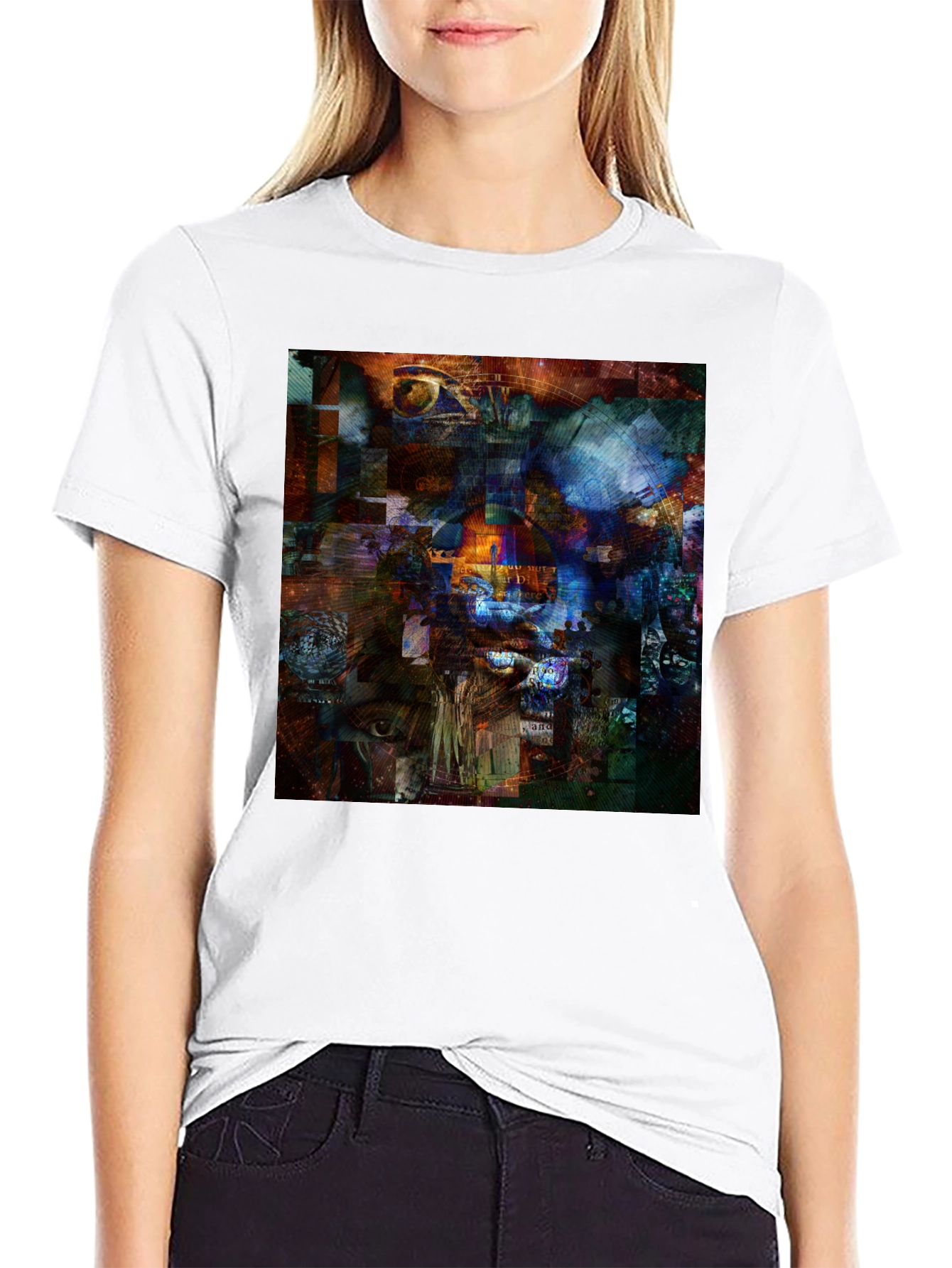 Abstract Collage Art Print Black T-Shirt