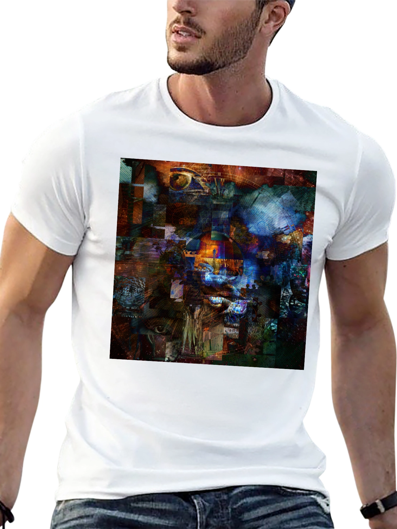 Abstract Collage Art Print Black T-Shirt