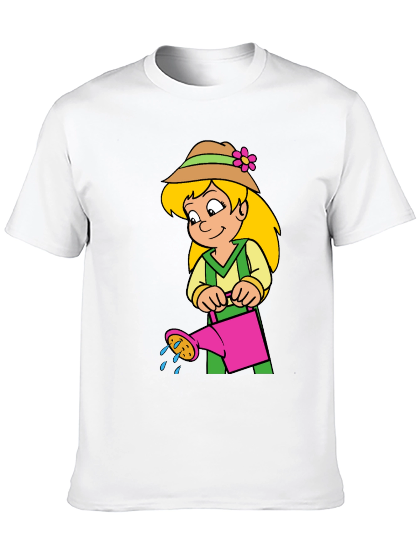 Cartoon Gardener Girl T-Shirt - Black Cotton Tee