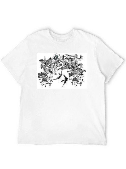 Botanical Swallow T-Shirt - Artistic Black Tee