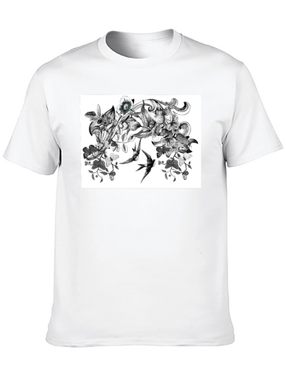 Botanical Swallow T-Shirt - Artistic Black Tee