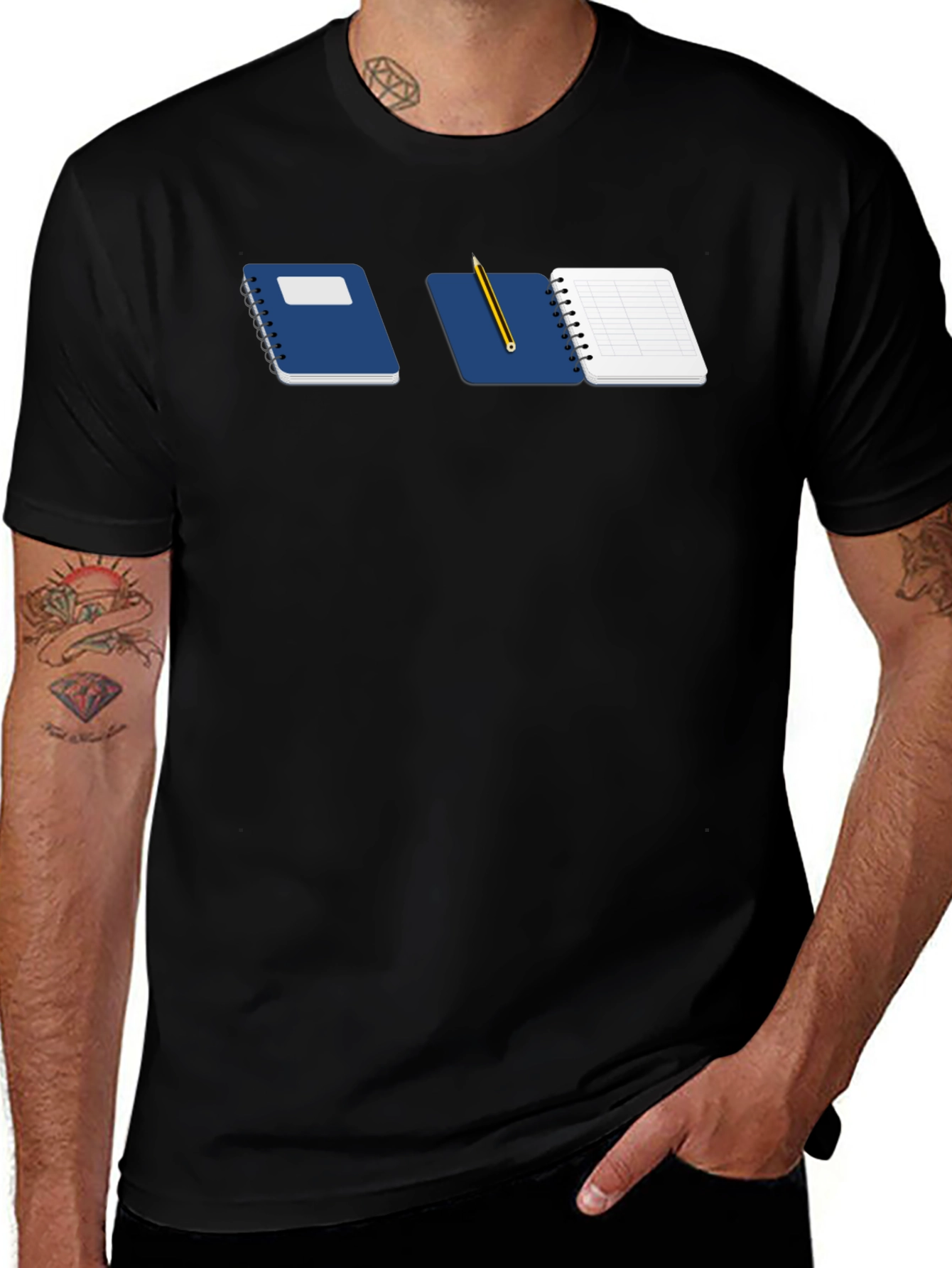 Notebook & Pencil Graphic Tee - Black Casual Shirt