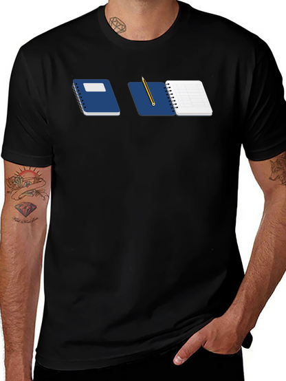 Notebook & Pencil Graphic Tee - Black Casual Shirt