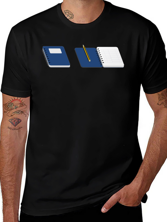 Notebook & Pencil Graphic Tee - Black Casual Shirt