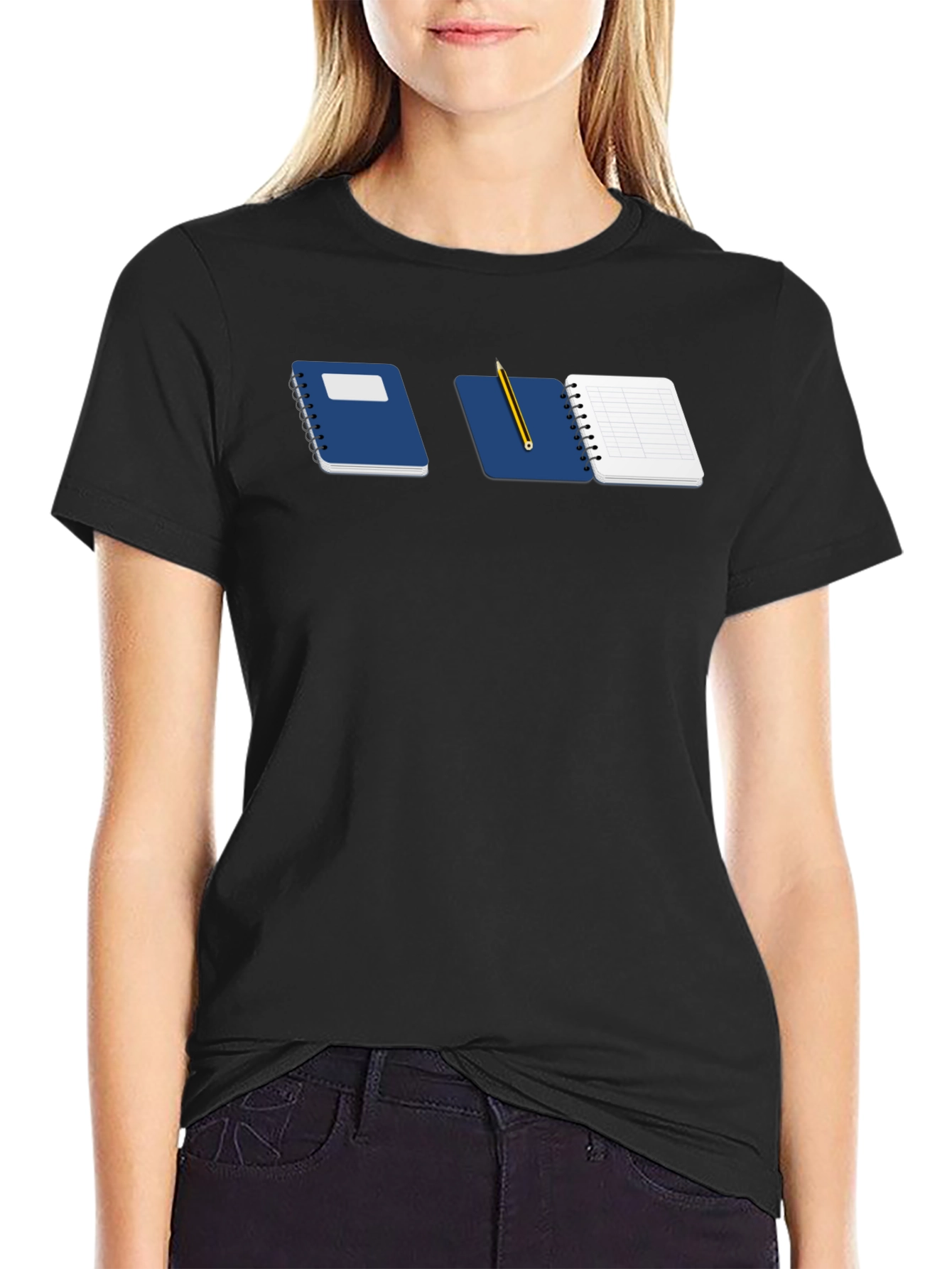 Notebook & Pencil Graphic Tee - Black Casual Shirt