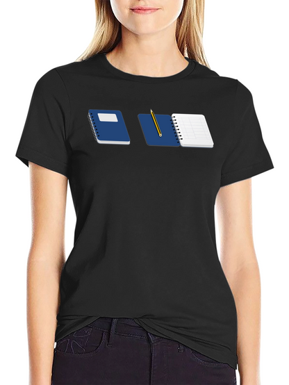 Notebook & Pencil Graphic Tee - Black Casual Shirt