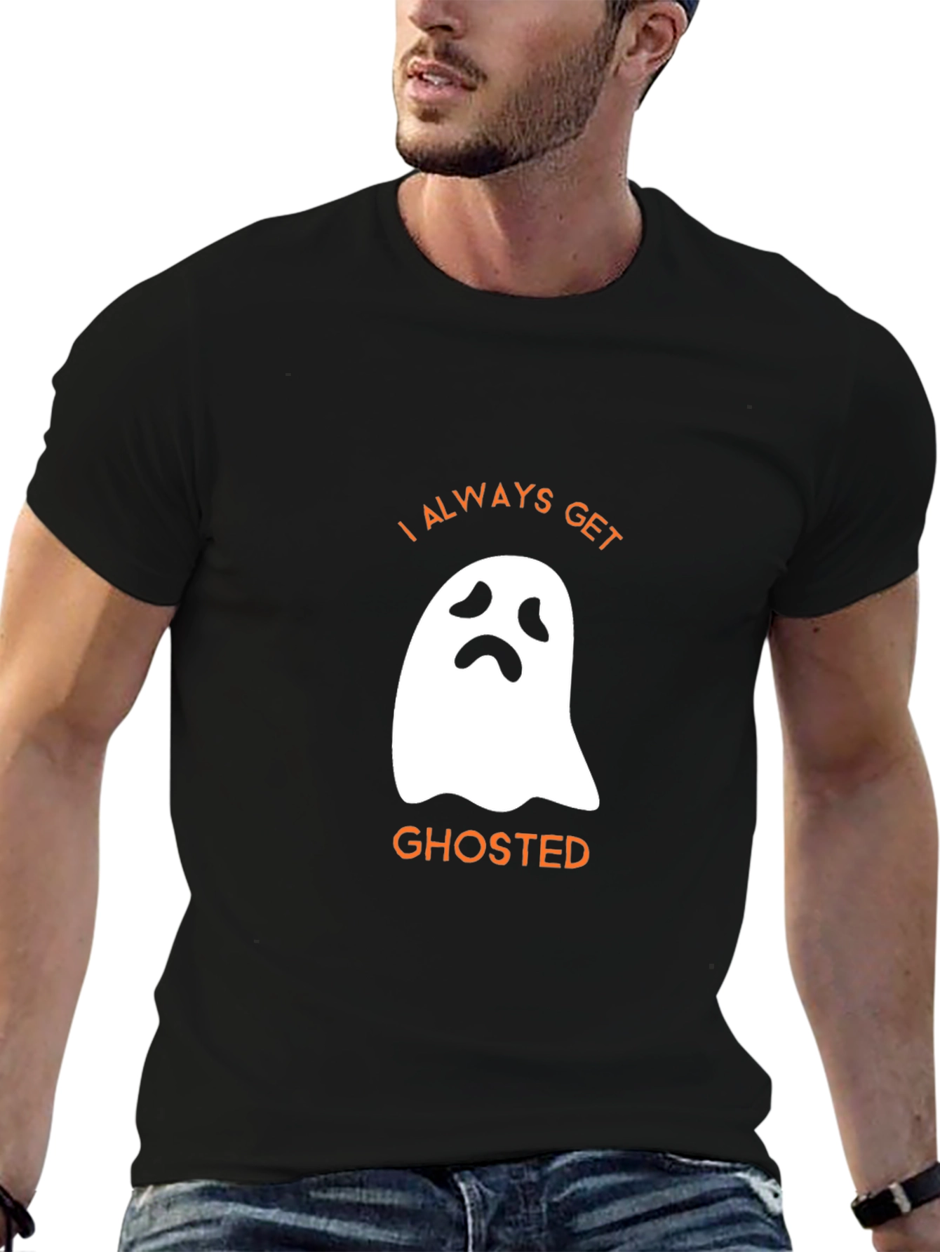 Funny Halloween Ghosted Graphic Tee - Black
