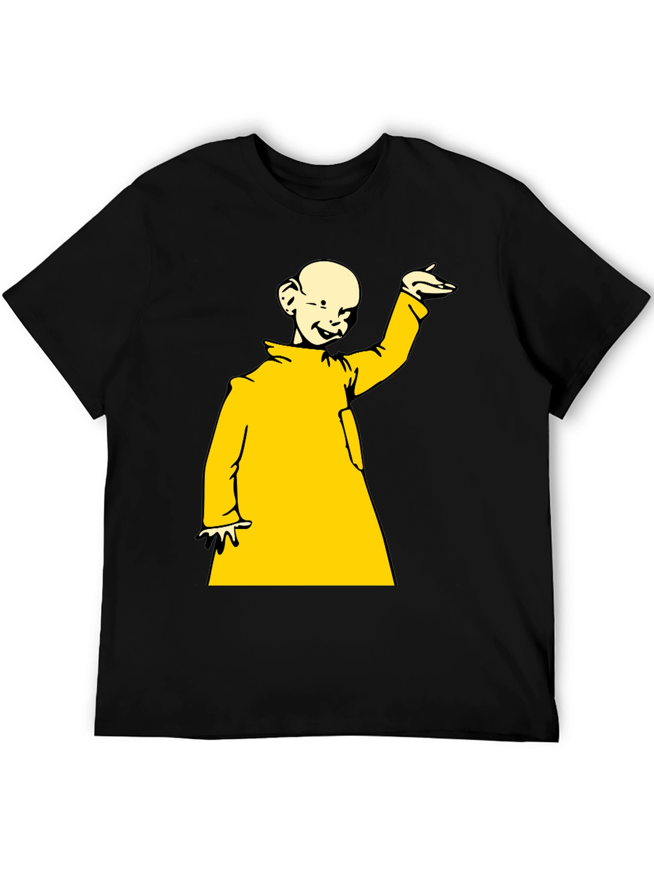 Black T-Shirt with Yellow Cartoon Design