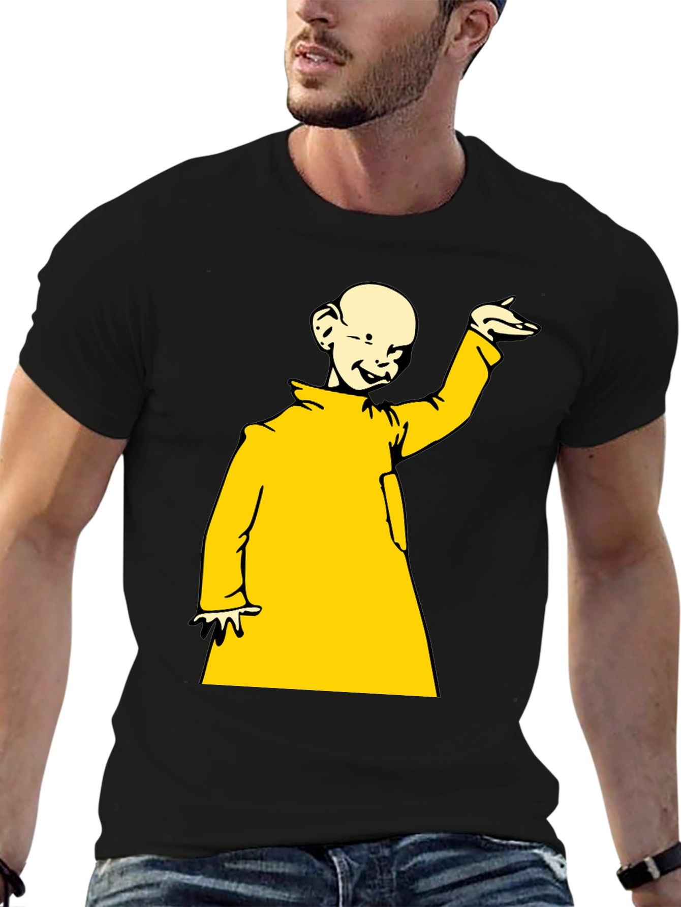 Black T-Shirt with Yellow Cartoon Design