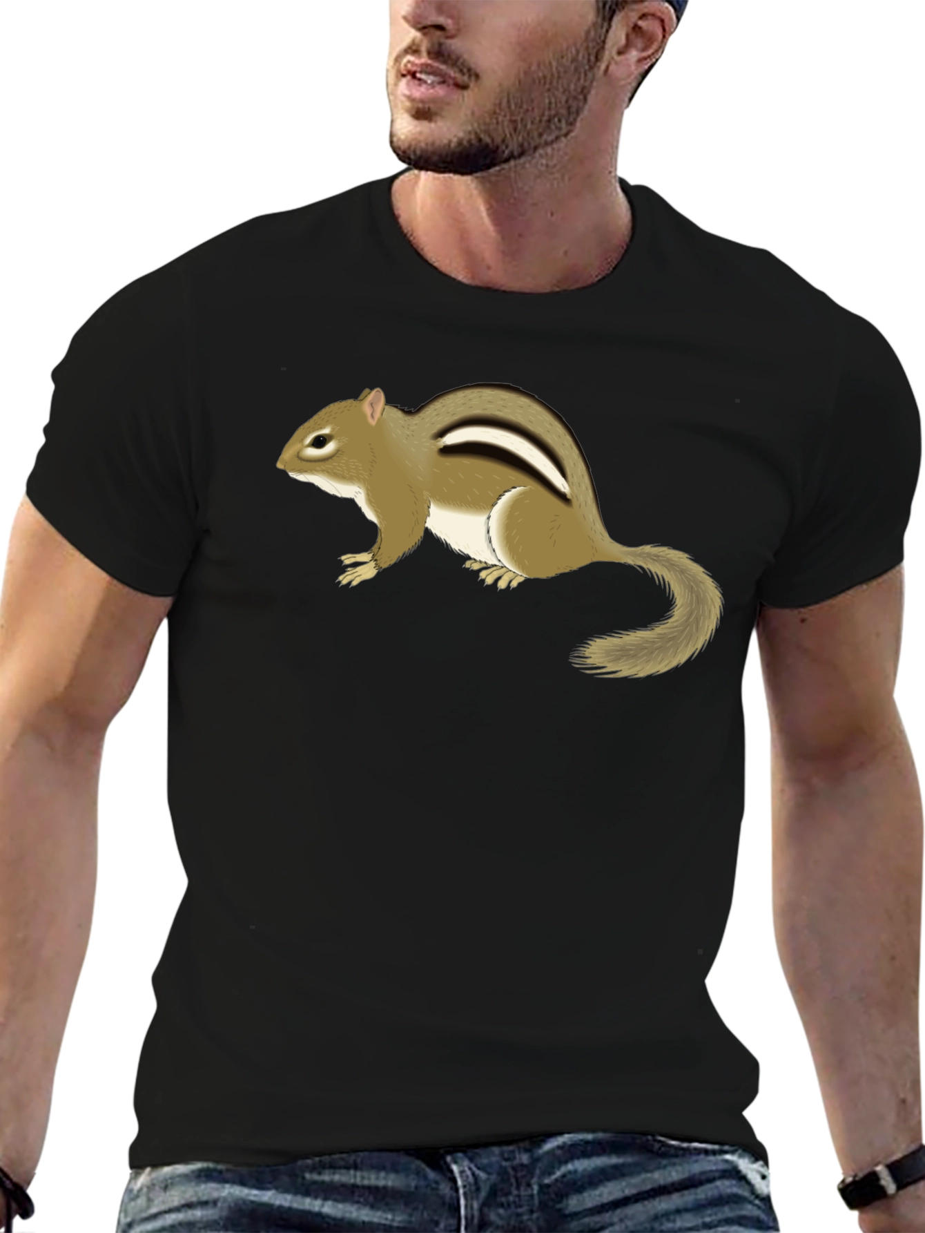 Chipmunk Graphic Tee - Black Cotton T-Shirt