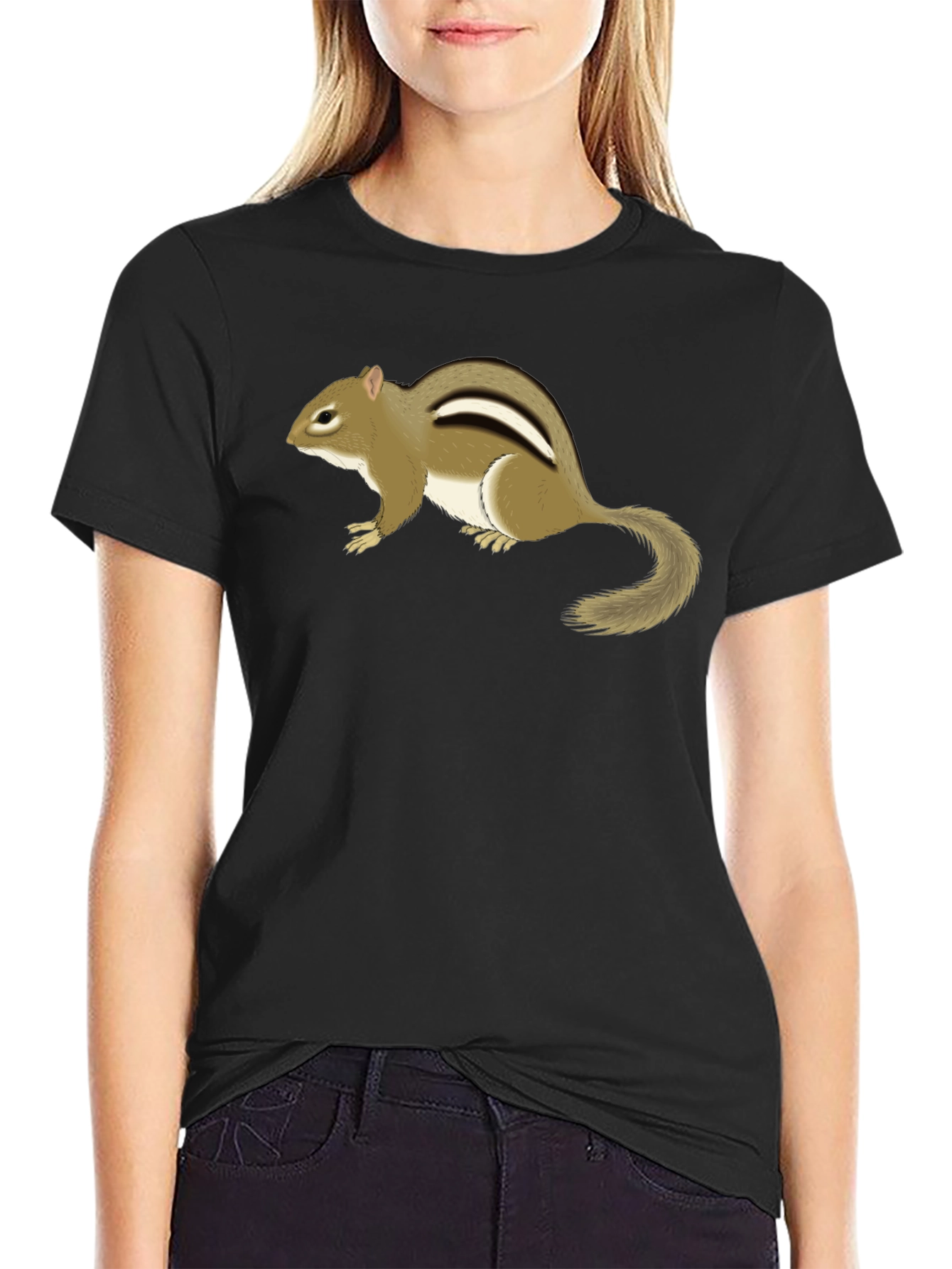 Chipmunk Graphic Tee - Black Cotton T-Shirt