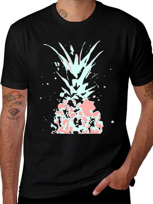 Mens Black T-Shirt with Abstract Pineapple Design