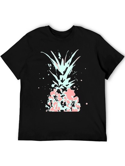 Mens Black T-Shirt with Abstract Pineapple Design