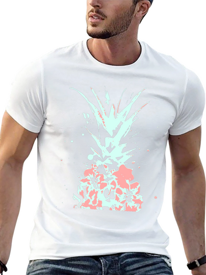 Mens Black T-Shirt with Abstract Pineapple Design