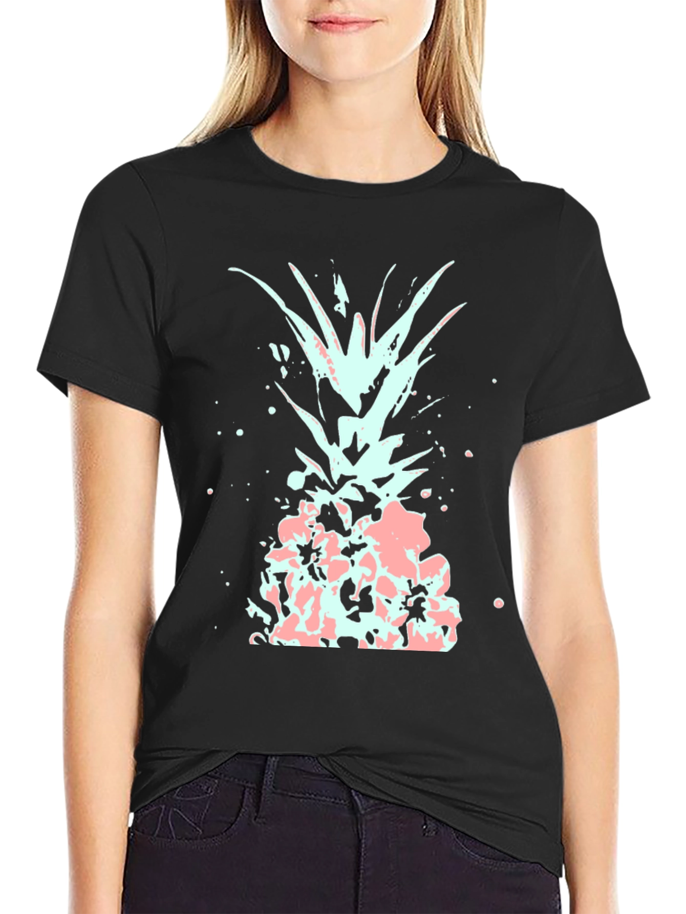 Mens Black T-Shirt with Abstract Pineapple Design