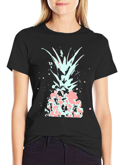 Mens Black T-Shirt with Abstract Pineapple Design