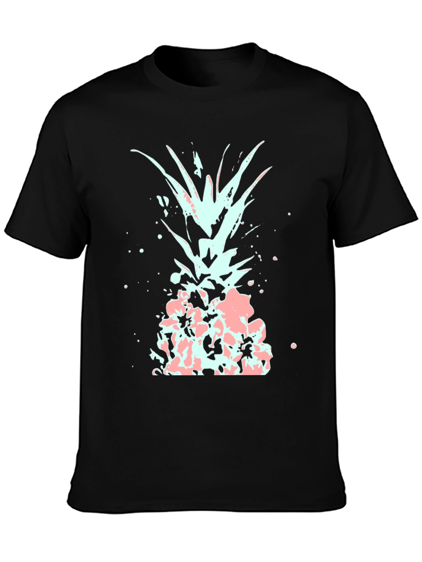 Mens Black T-Shirt with Abstract Pineapple Design