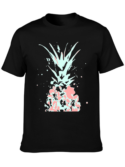 Mens Black T-Shirt with Abstract Pineapple Design