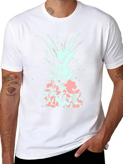 Mens Black T-Shirt with Abstract Pineapple Design