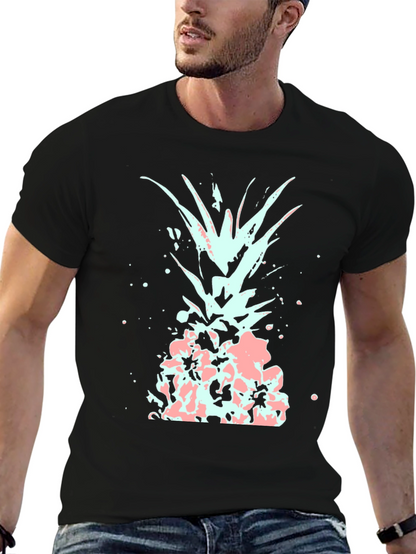 Mens Black T-Shirt with Abstract Pineapple Design