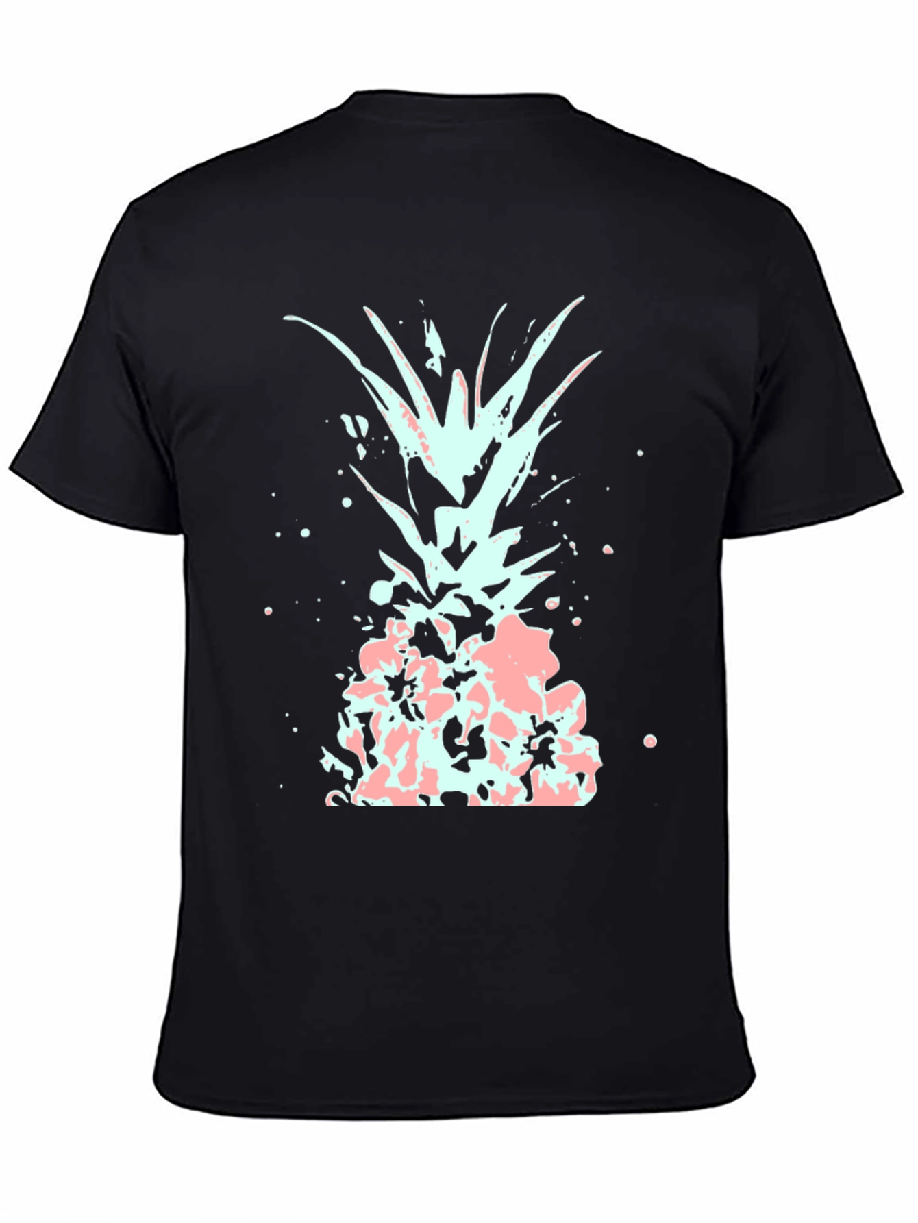 Mens Black T-Shirt with Abstract Pineapple Design