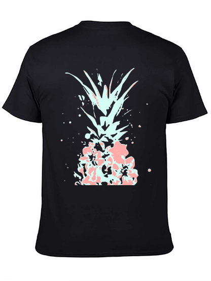 Mens Black T-Shirt with Abstract Pineapple Design
