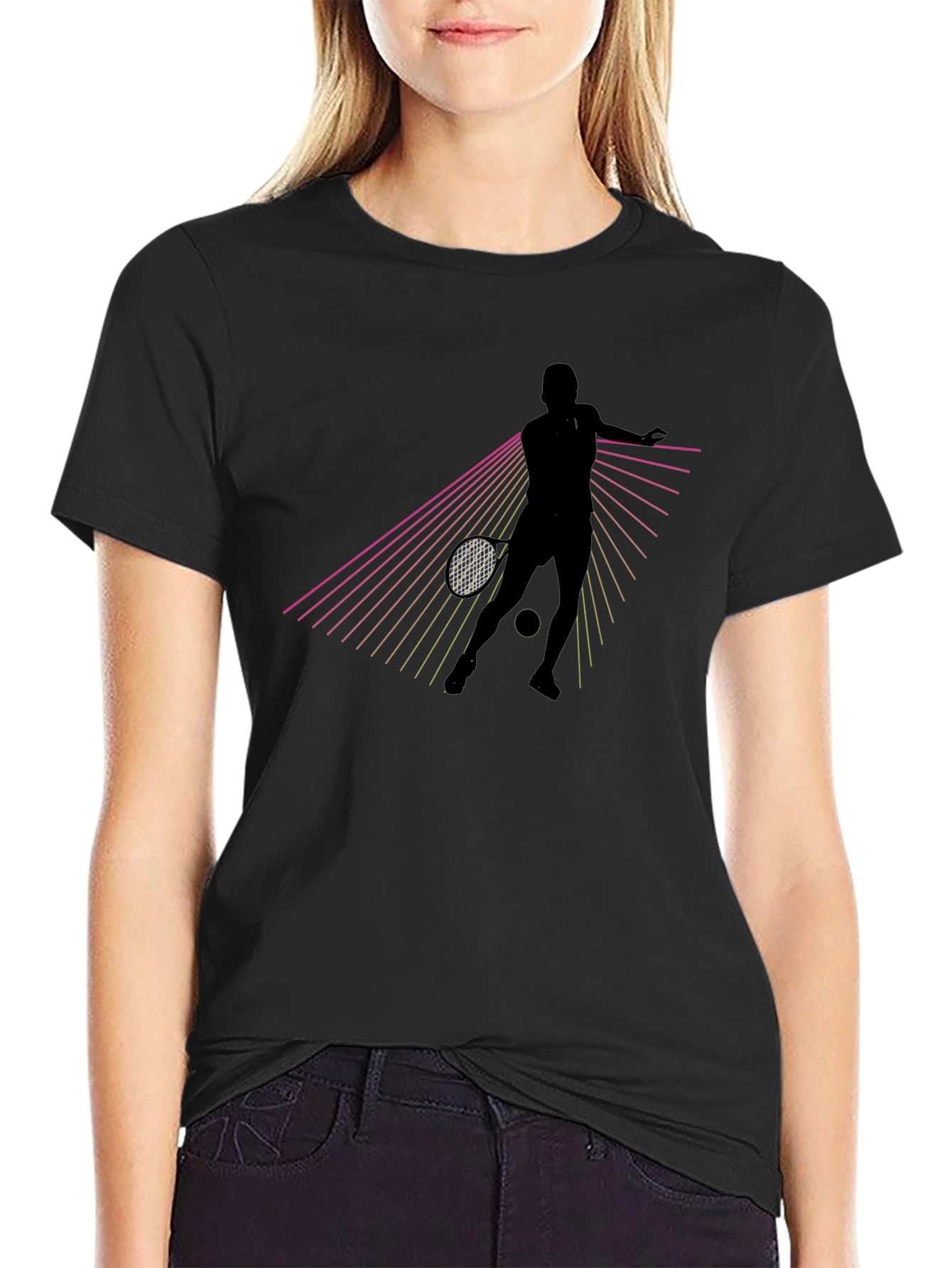 Tennis Player Graphic T-Shirt - Black