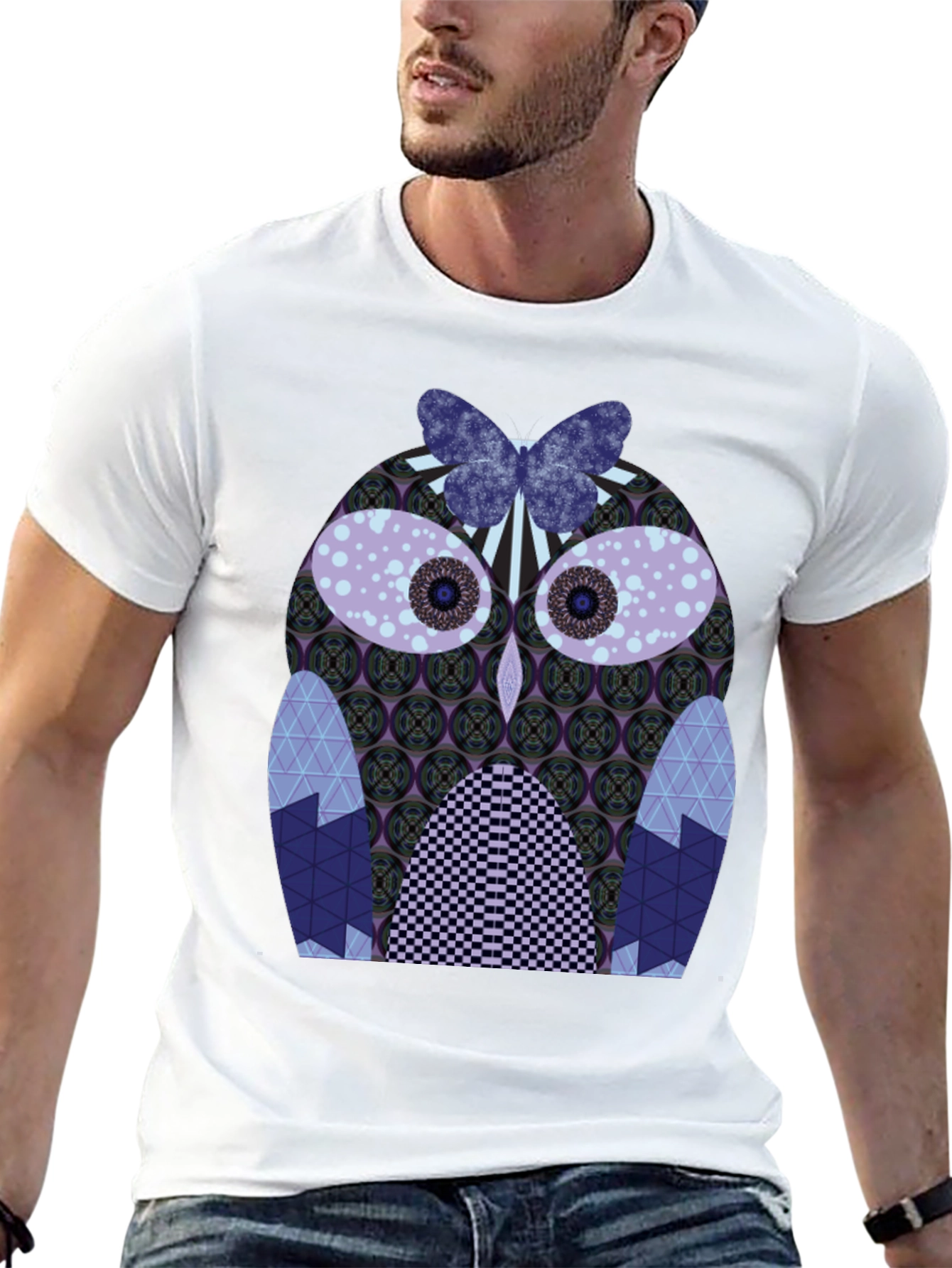 Artistic Owl Graphic Tee - Mens Black T-Shirt
