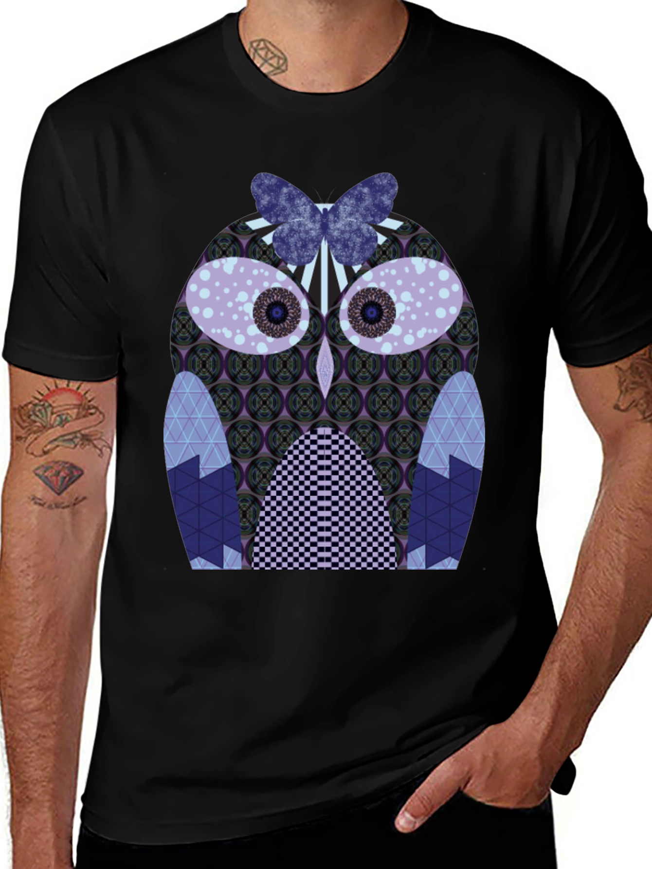Artistic Owl Graphic Tee - Mens Black T-Shirt