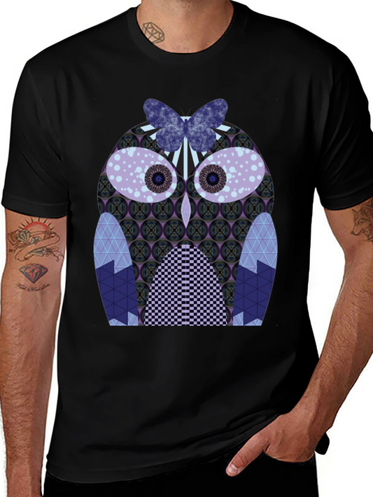 Artistic Owl Graphic Tee - Mens Black T-Shirt