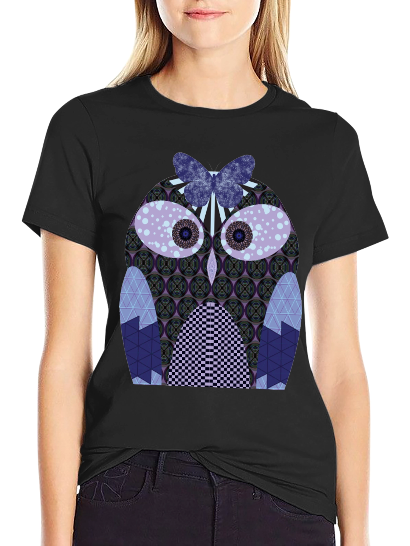 Artistic Owl Graphic Tee - Mens Black T-Shirt
