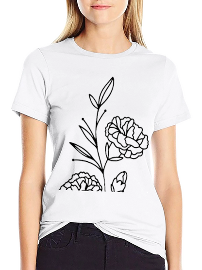 Minimalist Floral Graphic Black T-Shirt