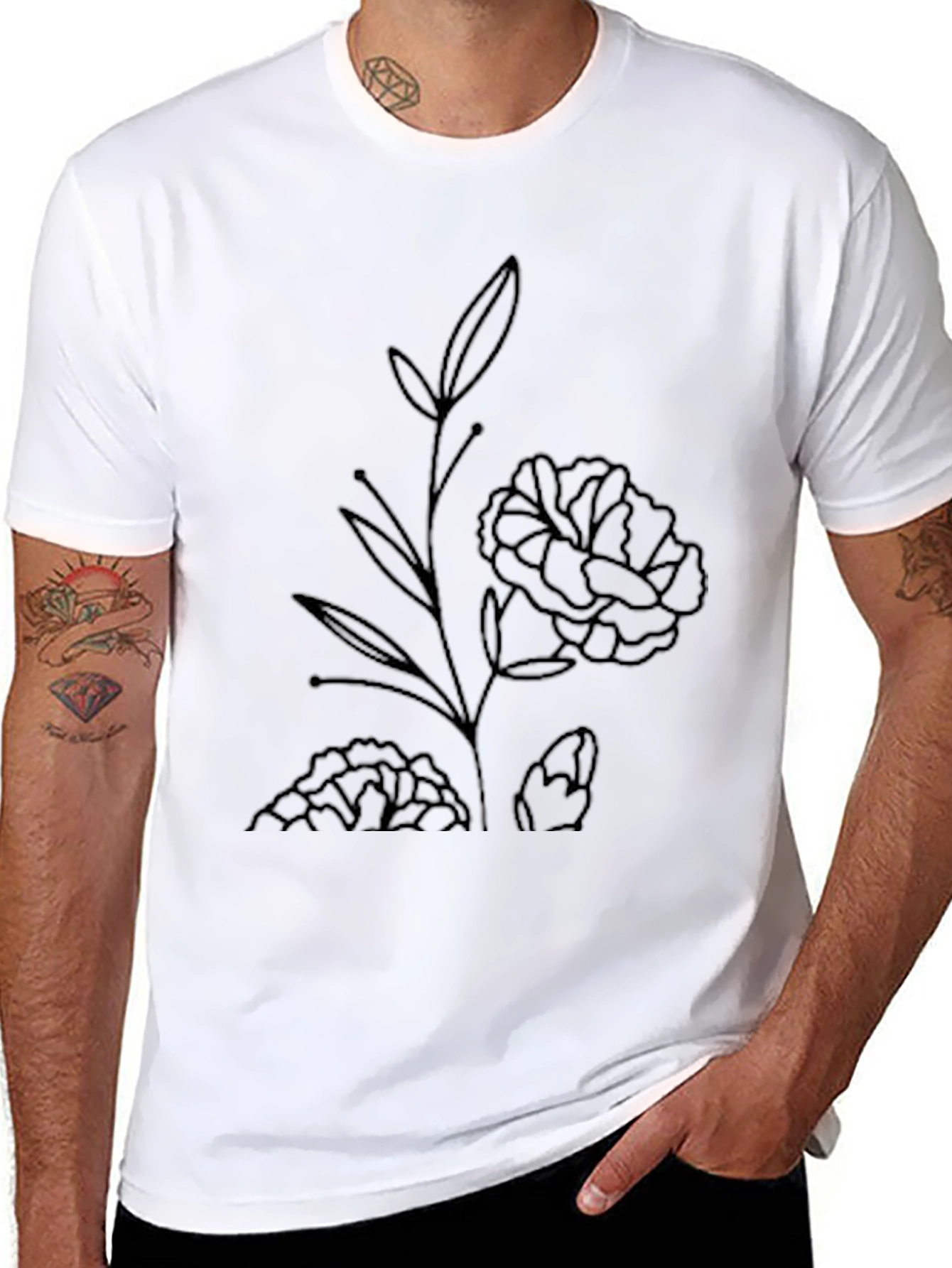 Minimalist Floral Graphic Black T-Shirt