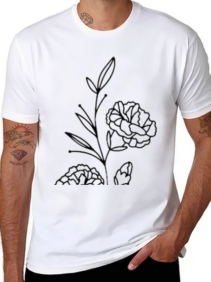 Minimalist Floral Graphic Black T-Shirt