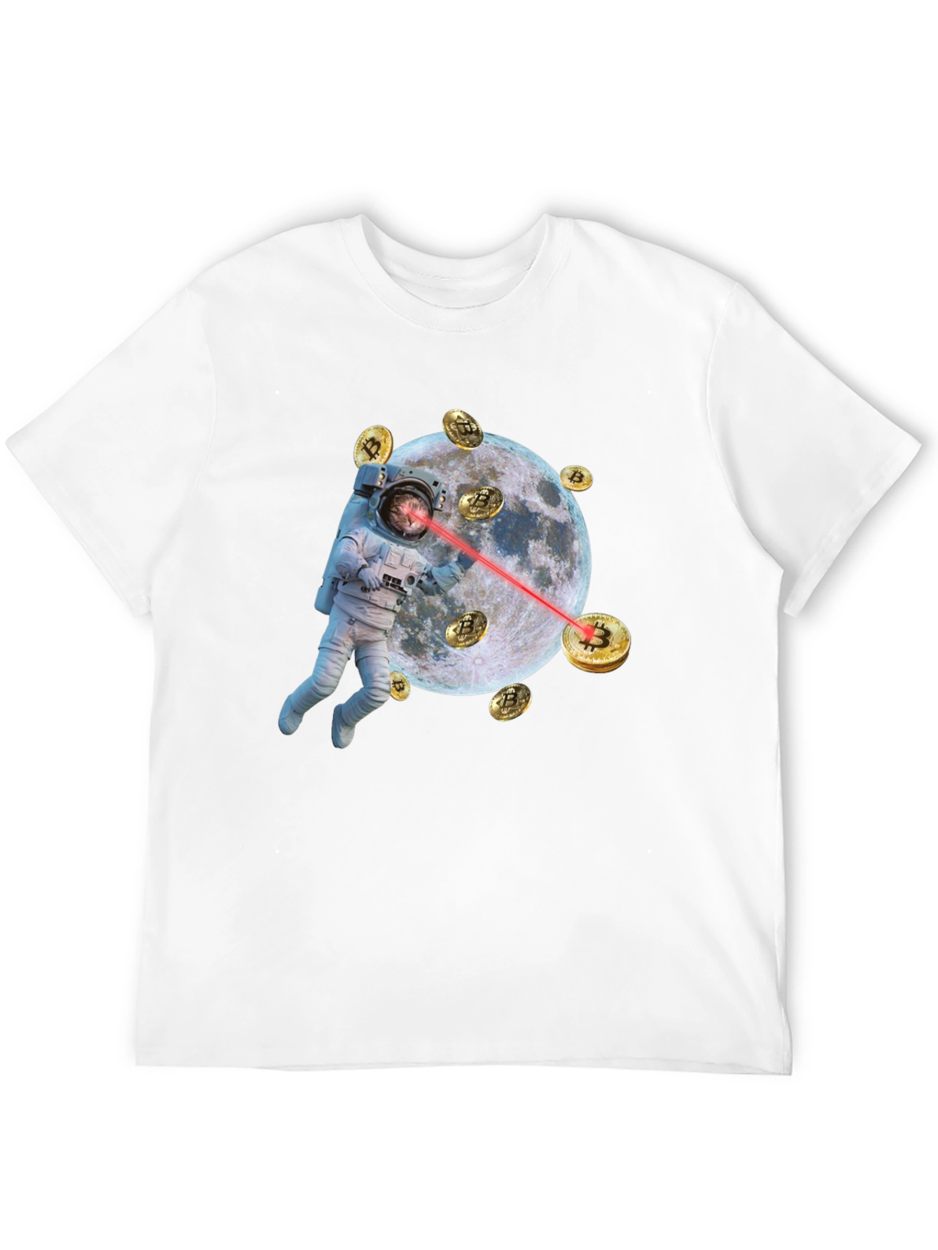 Astronaut Cat Bitcoin Laser Eyes Black T-Shirt