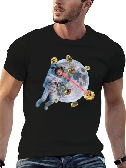 Astronaut Cat Bitcoin Laser Eyes Black T-Shirt