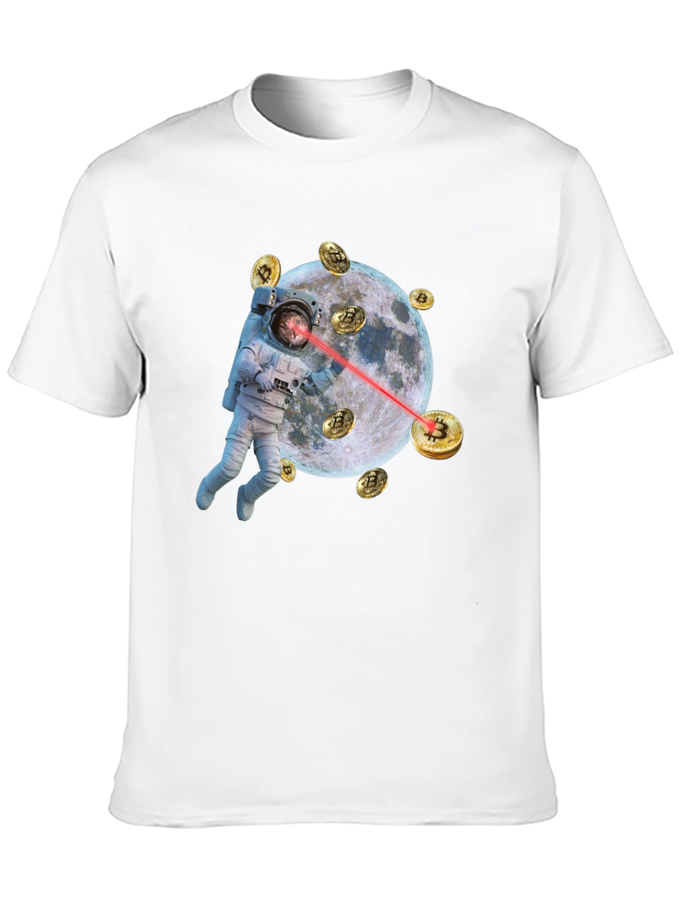 Astronaut Cat Bitcoin Laser Eyes Black T-Shirt