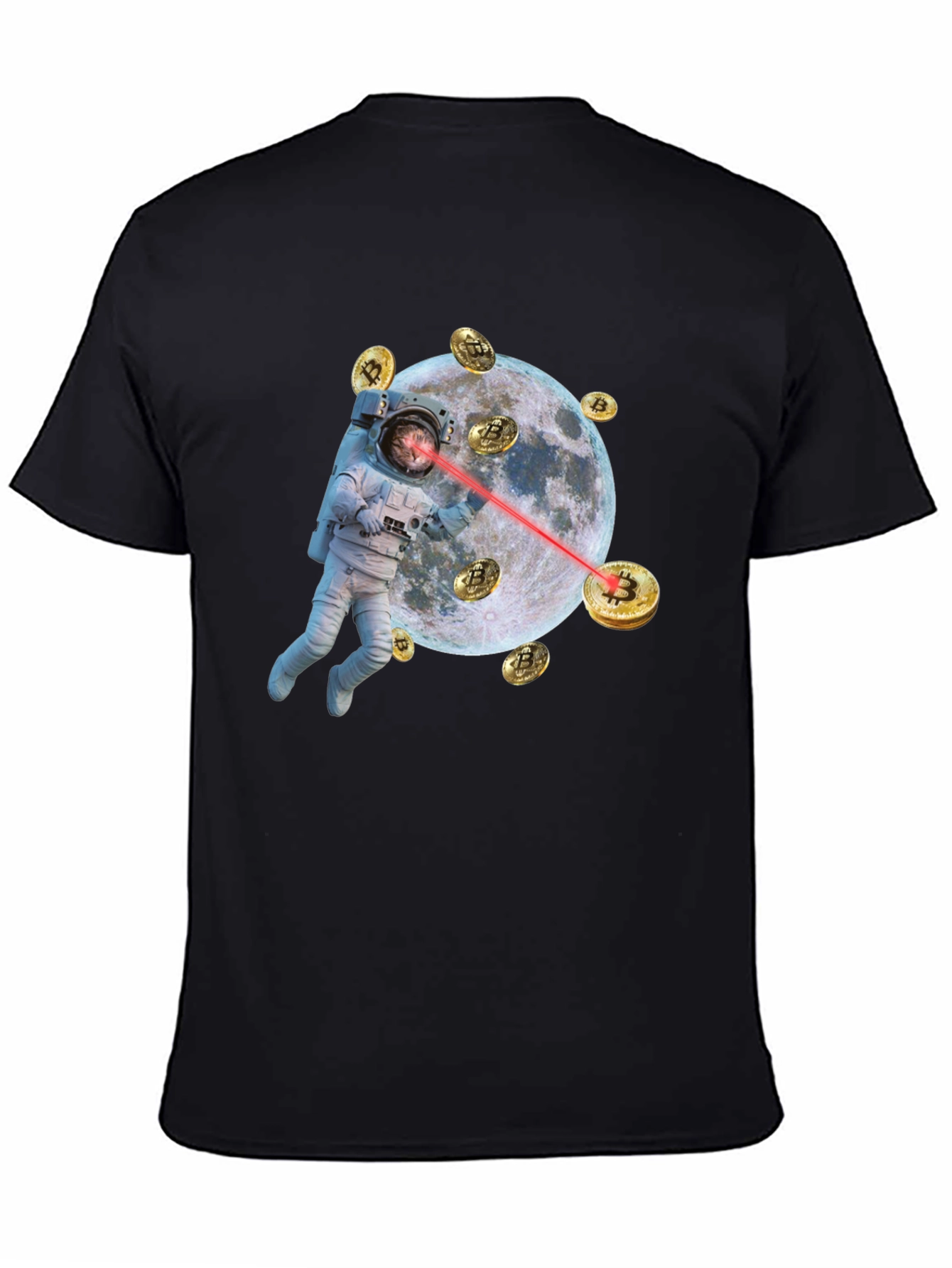 Astronaut Cat Bitcoin Laser Eyes Black T-Shirt