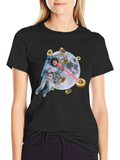 Astronaut Cat Bitcoin Laser Eyes Black T-Shirt