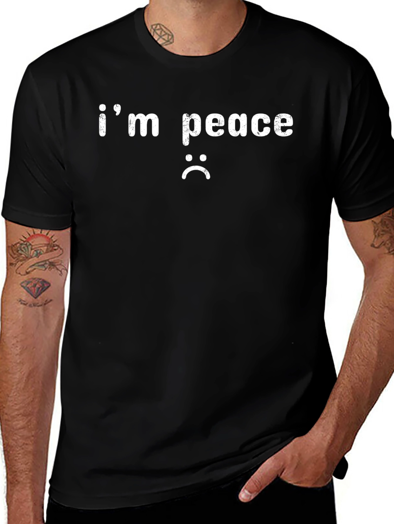Im Peace Unhappy Face Black T-Shirt